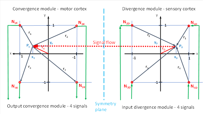 Linking divergence modulus and convergence modulus with lateral signal superposition 